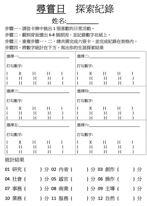 尋嘗日教案|尋‧嘗日：生活特質探索卡 – 尋嘗日職涯工作室